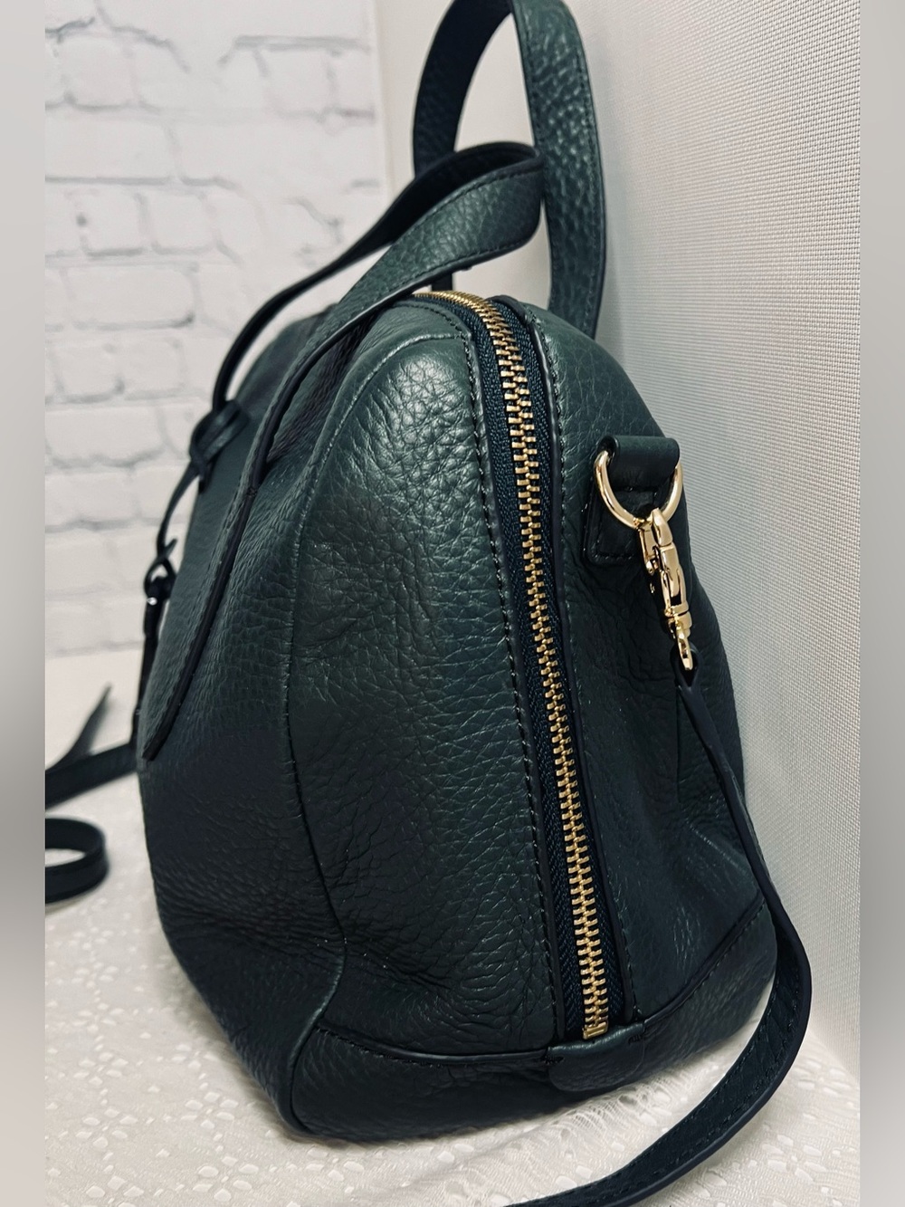 FOSSIL Sydney Satchel- Pine Green Shoulder Crossbody Handbag Keyfob - Picture 8 of 15